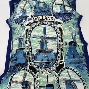 Vintage Holland Tea Towel Dutch Windmills Blue Green 100% Cotton Souvenir